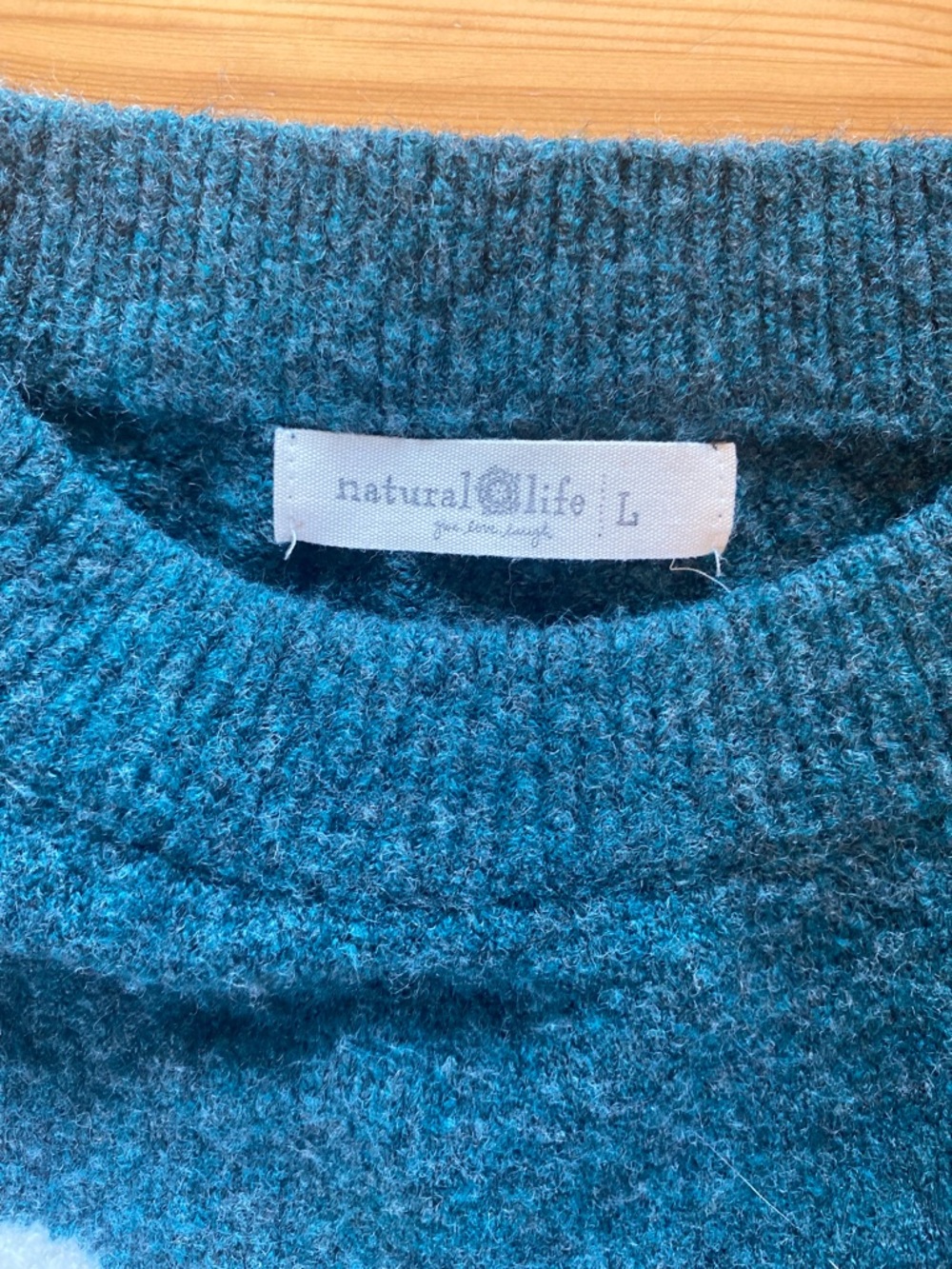 NATURAL LIFE Knit Intarsia Flower Crewneck Wool Blend Seafoam Sweater Size XL - Picture 7 of 8